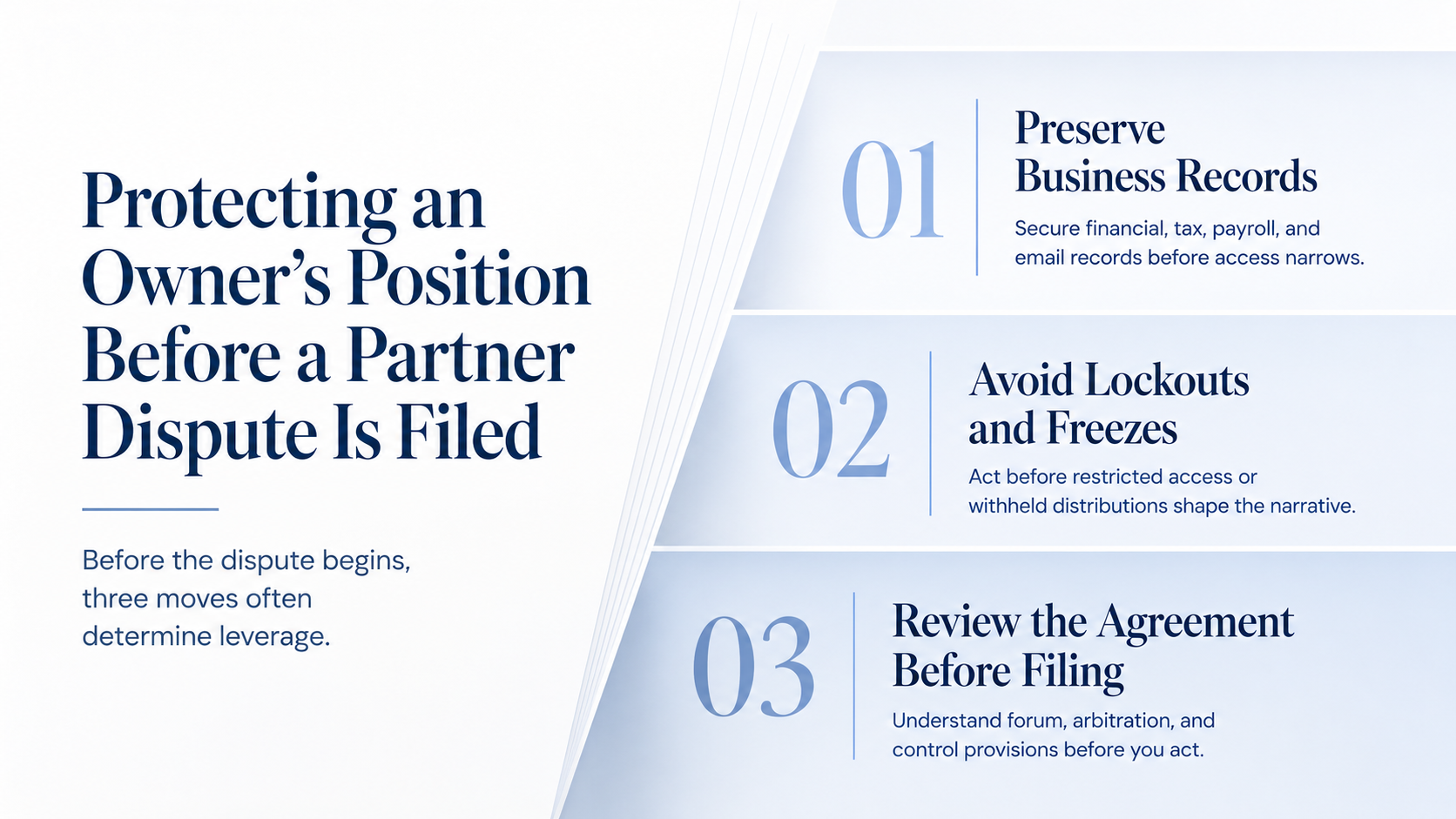 Talk through your options before you act: preserve the records, protect your leverage, review the path forward.