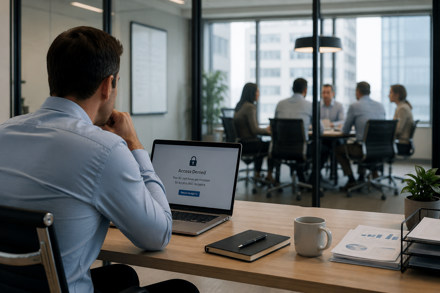 A business owner reviewing company financial records, the point where a fiduciary breach comes into focus.